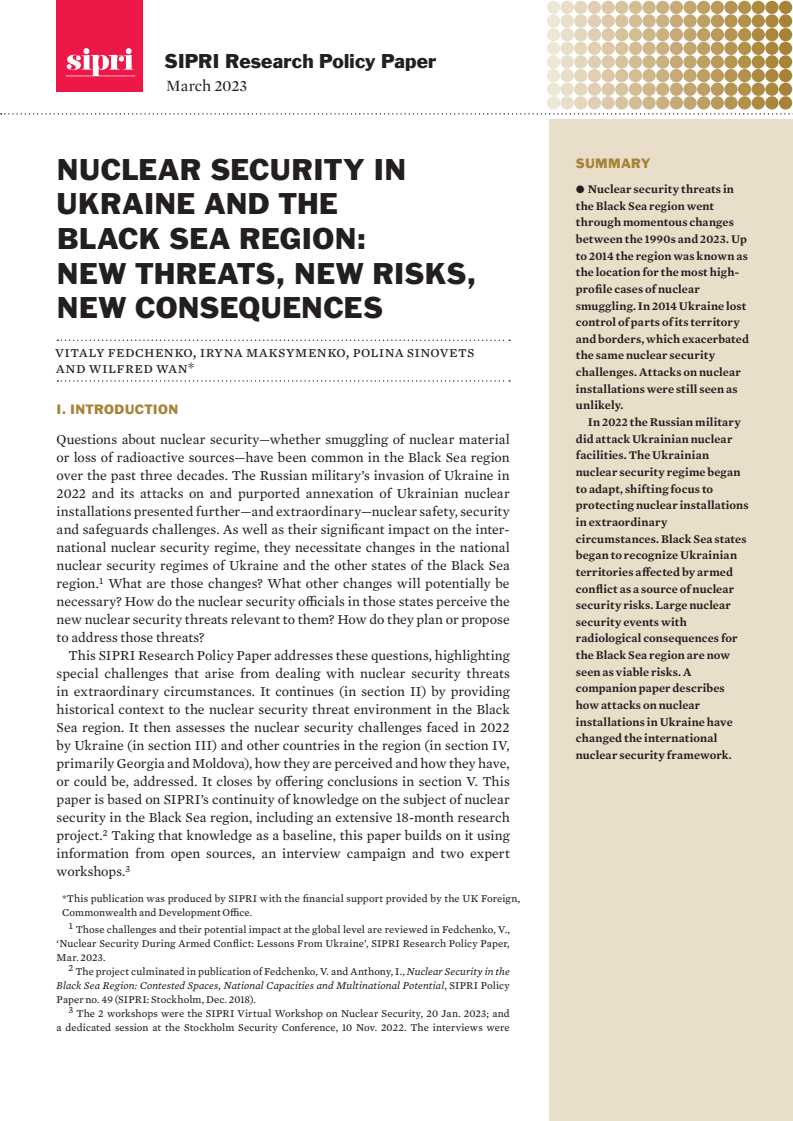 Nuclear Security in Ukraine and the Black Sea Region: New Threats, New Risks, New Consequences