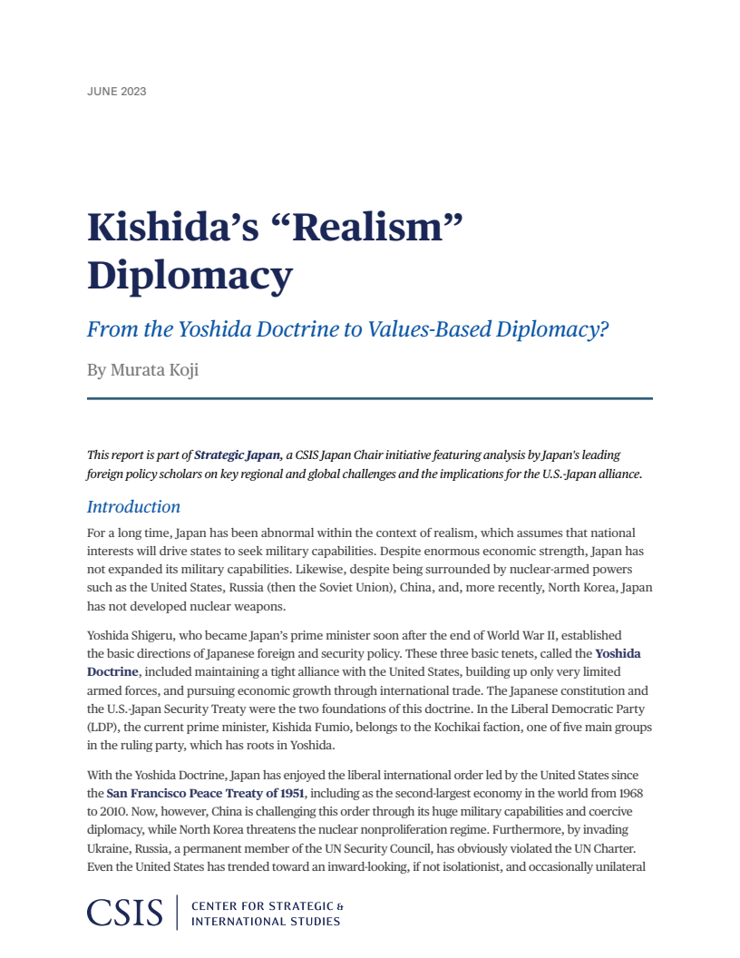 Kishida's “Realism” Diplomacy: From the Yoshida Doctrine to Values-Based Diplomacy?