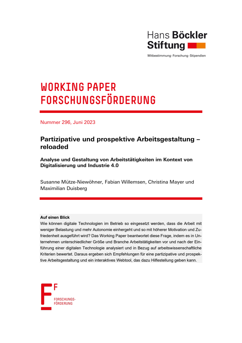 Partizipative und prospektive Arbeitsgestaltung – reloaded: Analyse und Gestaltung von Arbeitstätigkeiten im Kontext von Digitalisierung und Industrie 4.0