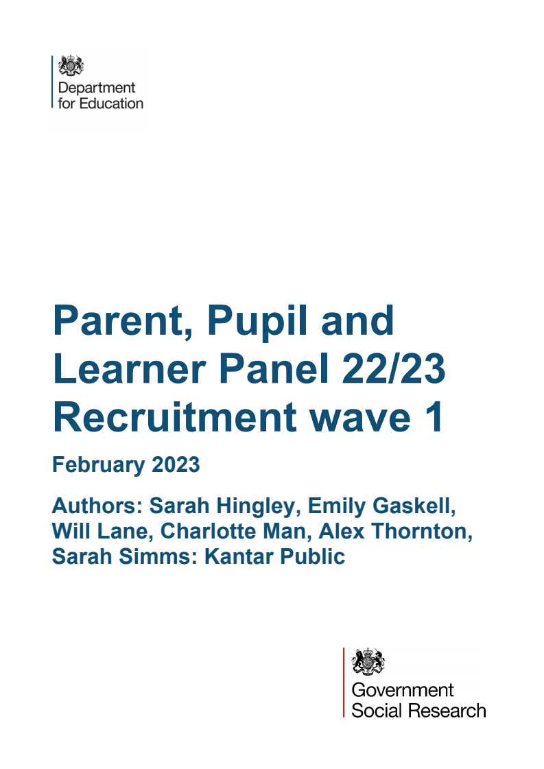 Parent, Pupil and Learner Panel 22/23 Recruitment wave 1