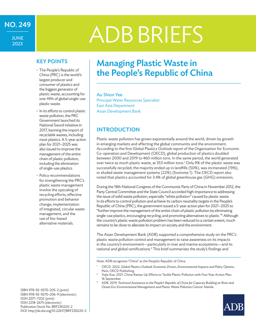 Managing Plastic Waste in the People's Republic of China