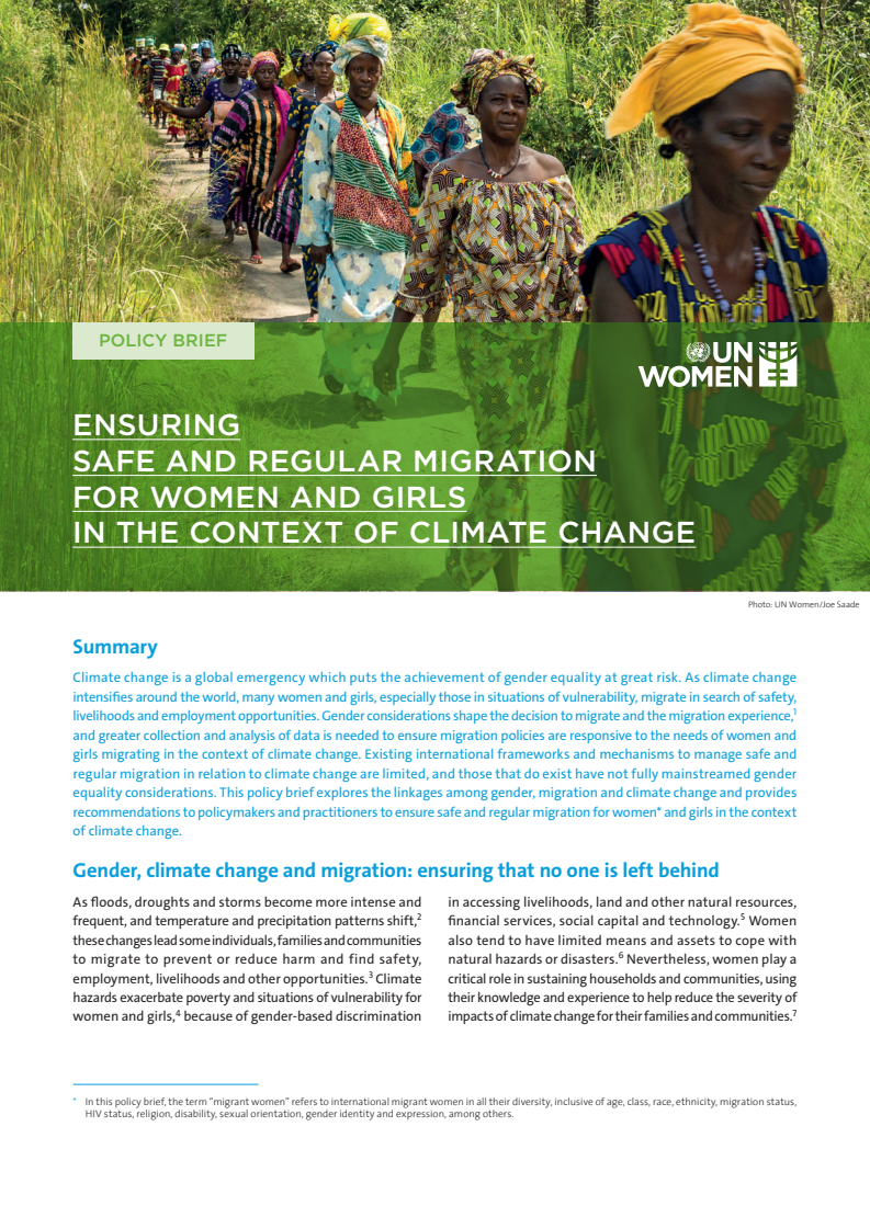 Ensuring safe and regular migration for women and girls in the context of climate change