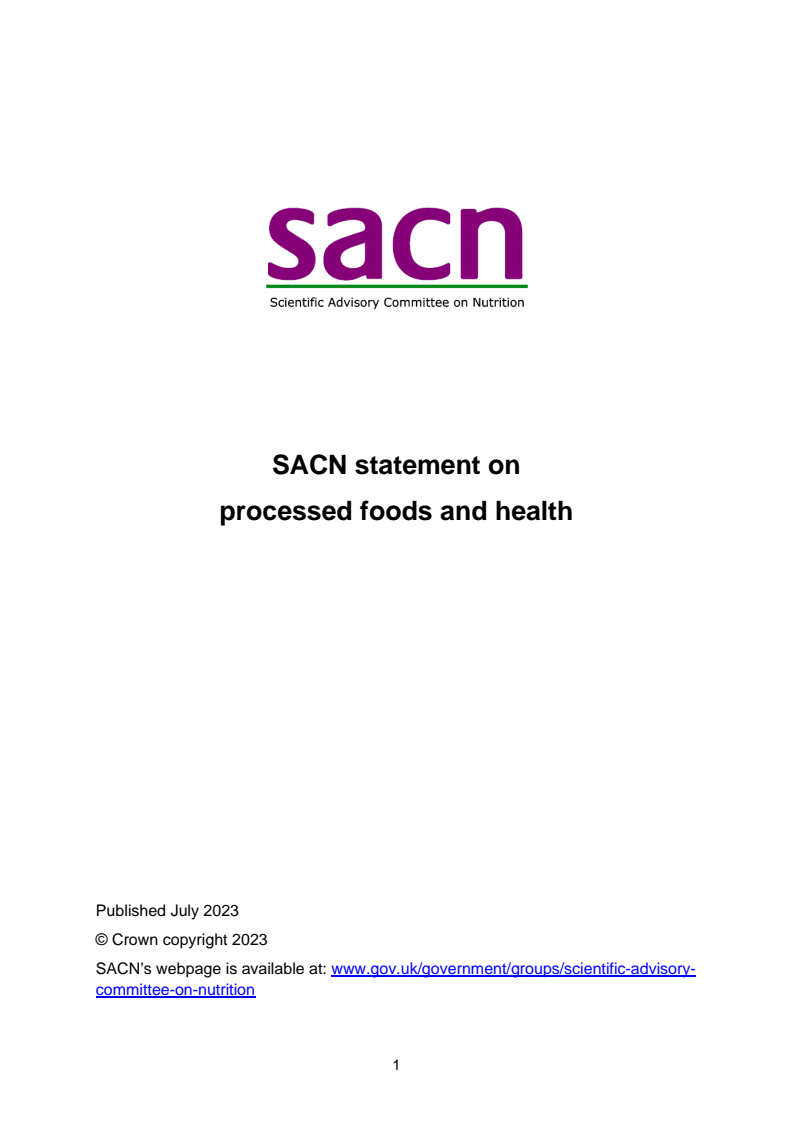 SACN statement on processed foods and health