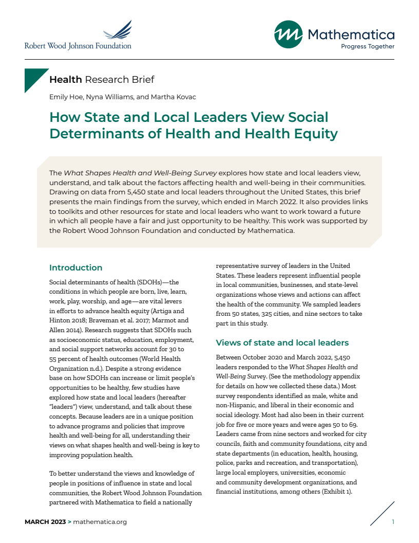 How State and Local Leaders View Social Determinants of Health and Health Equity