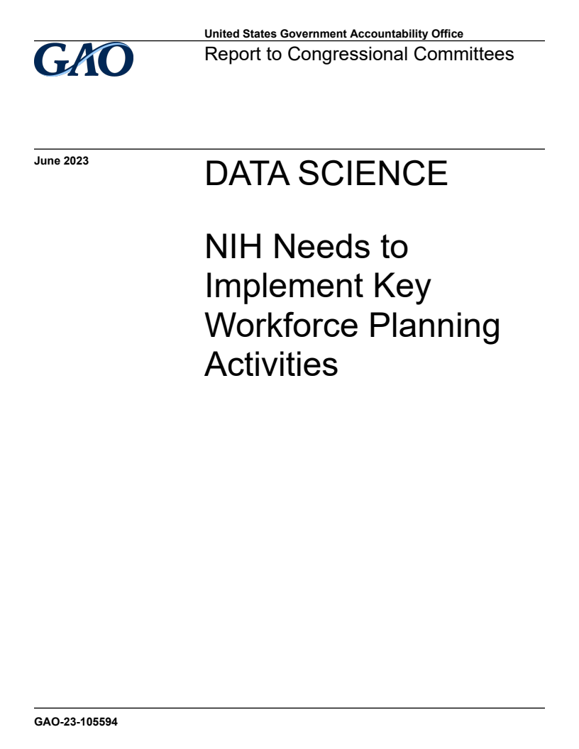 Data Science: NIH Needs to Implement Key Workforce Planning Activities