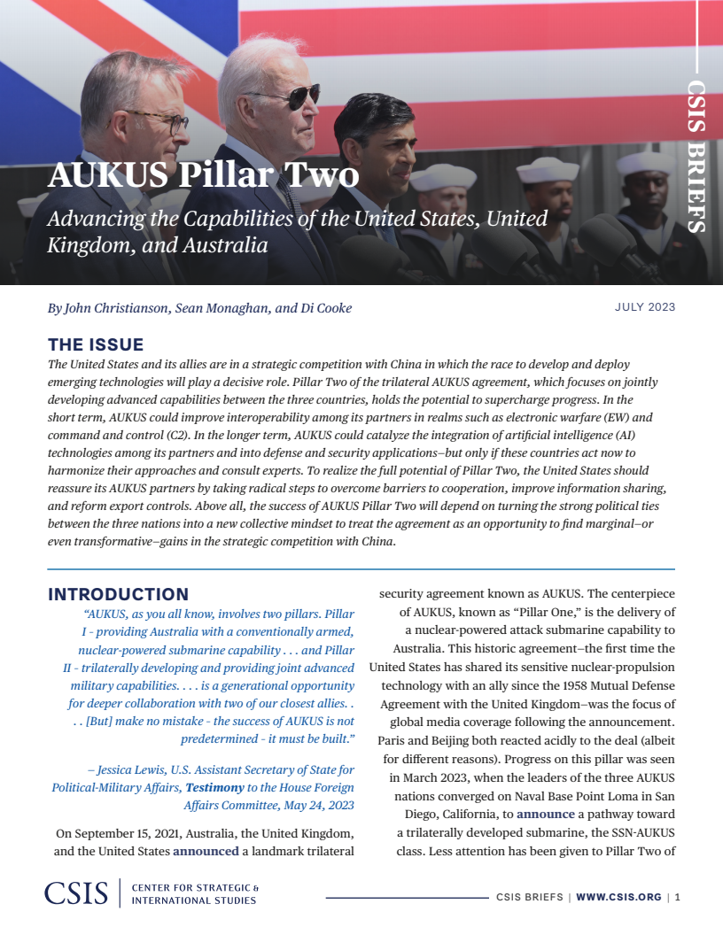AUKUS Pillar Two: Advancing the Capabilities of the United States, United Kingdom, and Australia