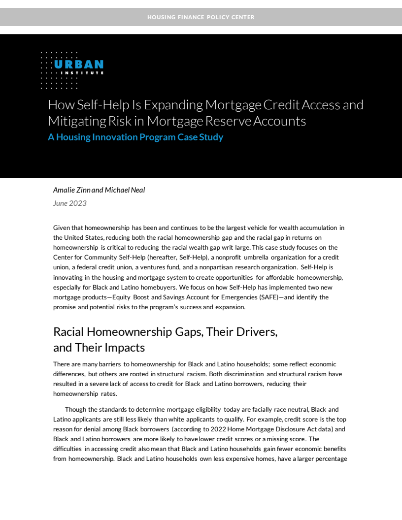 How Self-Help Is Expanding Mortgage Credit Access and Mitigating Risk in Mortgage Reserve Accounts: A Housing Innovation Program Case Study