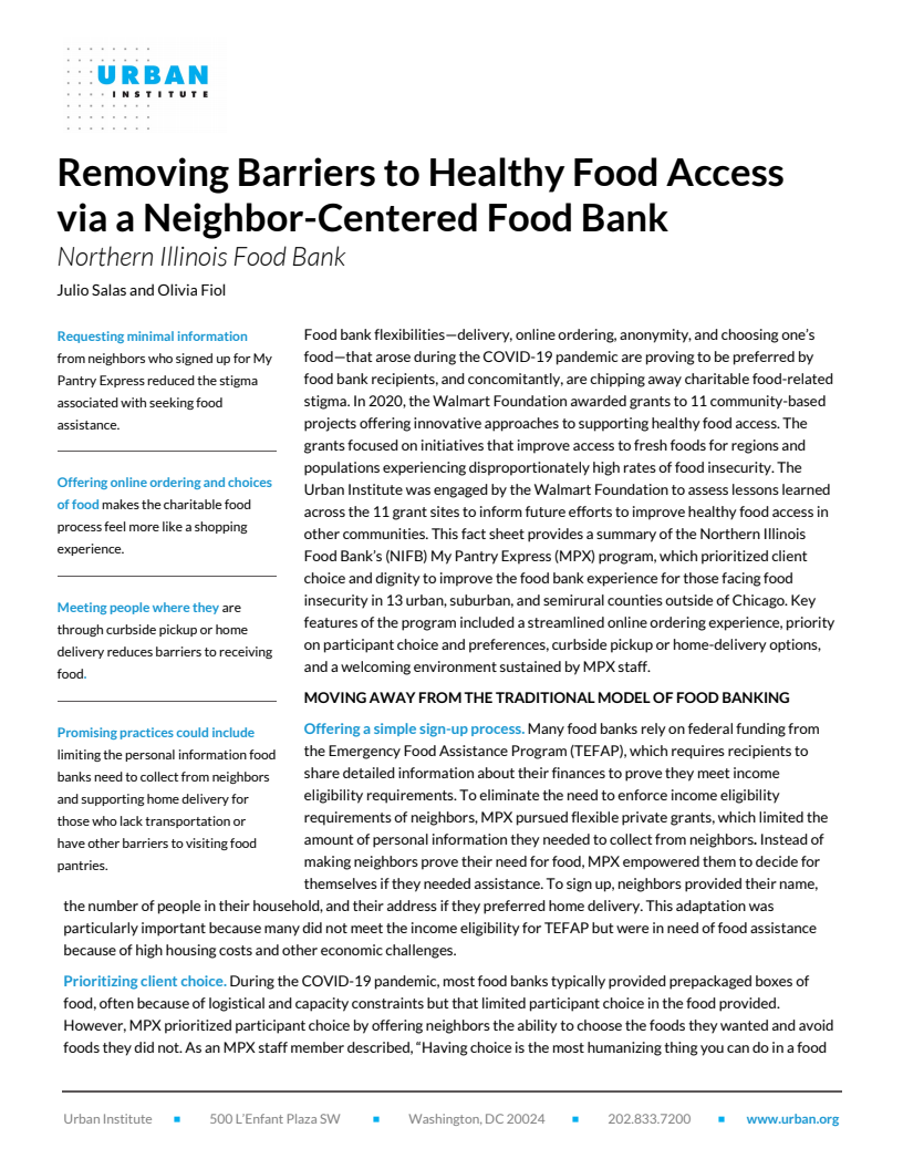 Removing Barriers to Healthy Food Access via a Neighbor-Centered Food Bank: Northern Illinois Food Bank