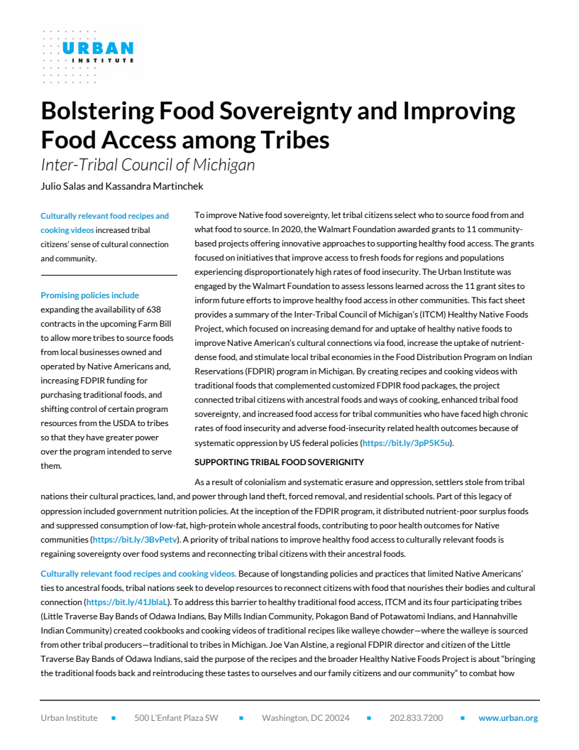 Bolstering Food Sovereignty and Improving Food Access among Tribes: Inter-Tribal Council of Michigan
