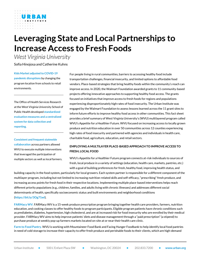Leveraging State and Local Partnerships to Increase Access to Fresh Foods: West Virginia University