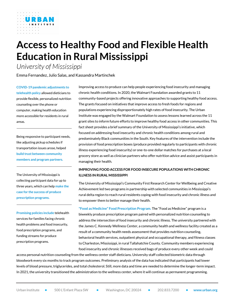 Access to Healthy Food and Flexible Health Education in Rural Mississippi: University of Mississippi