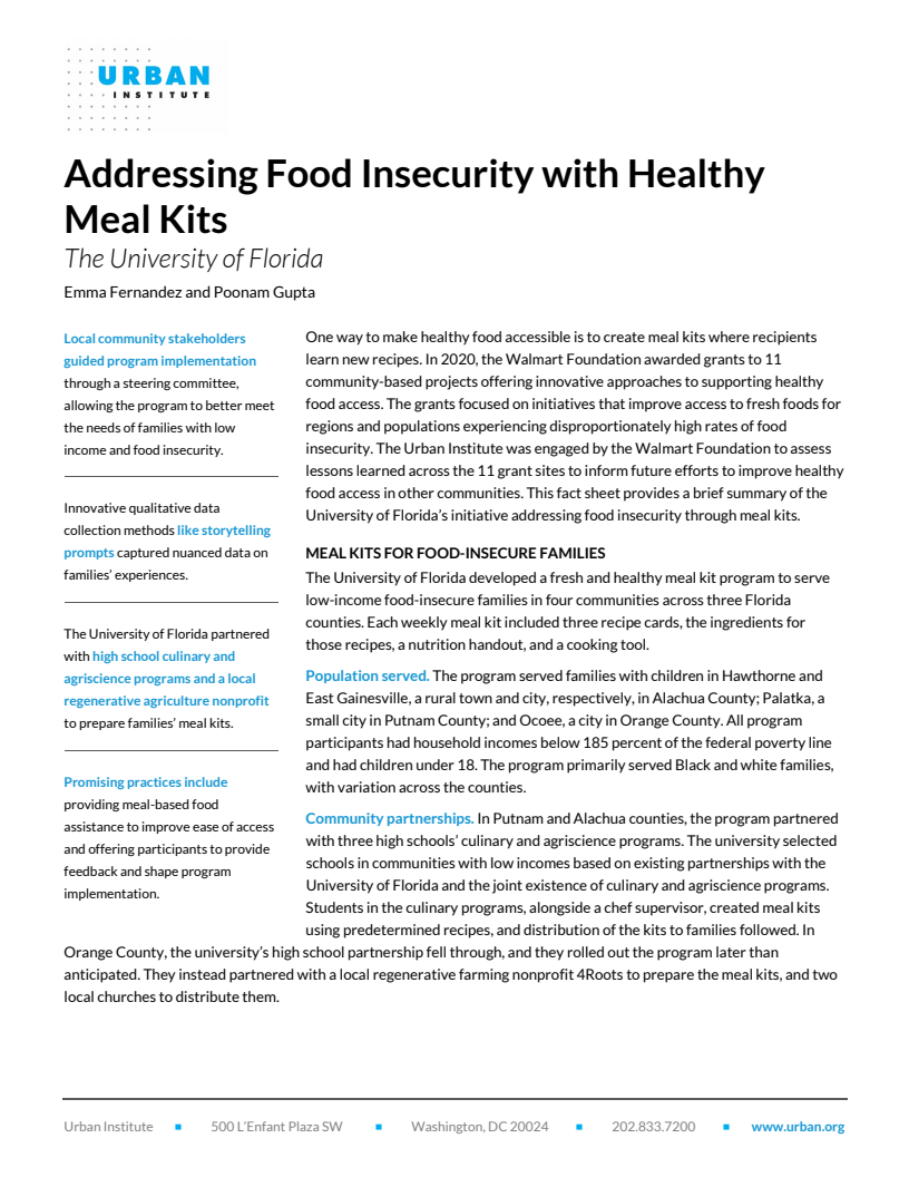 Addressing Food Insecurity with Healthy Meal Kits: The University of Florida