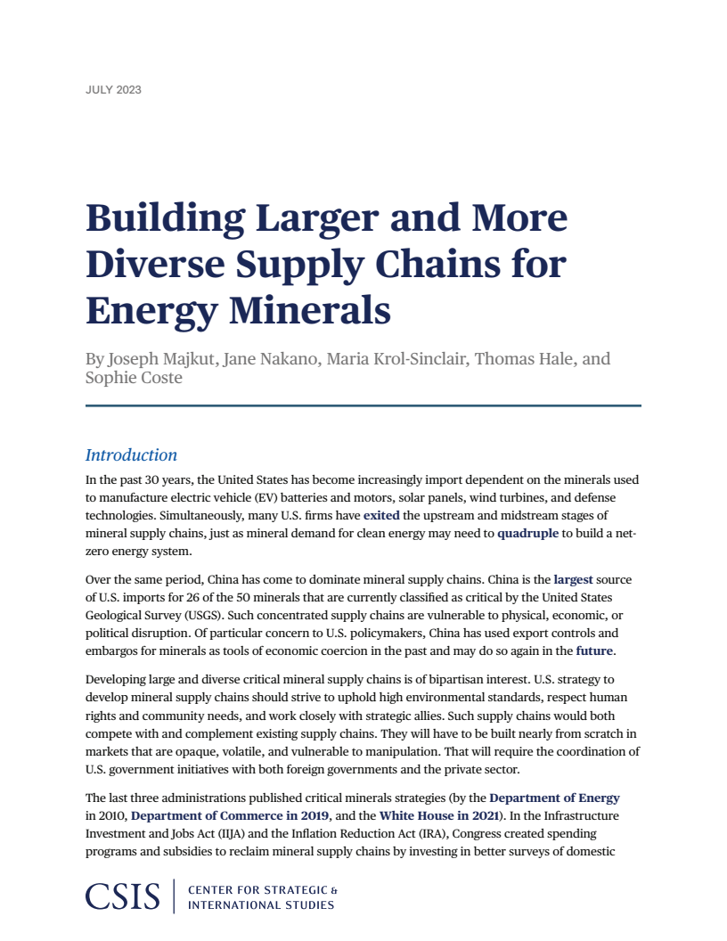 Building Larger and More Diverse Supply Chains for Energy Minerals
