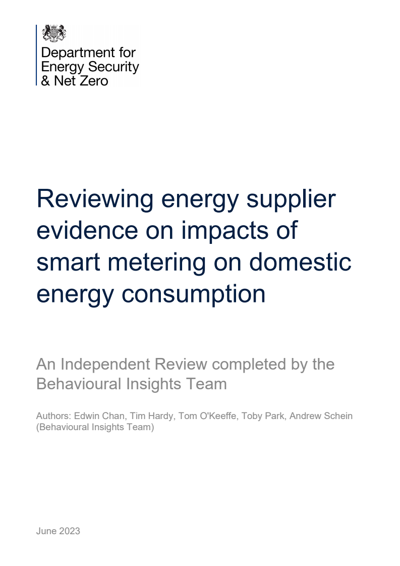 Reviewing energy supplier evidence on impacts of smart metering on domestic energy consumption: An Independent Review completed by the Behavioural Insights Team