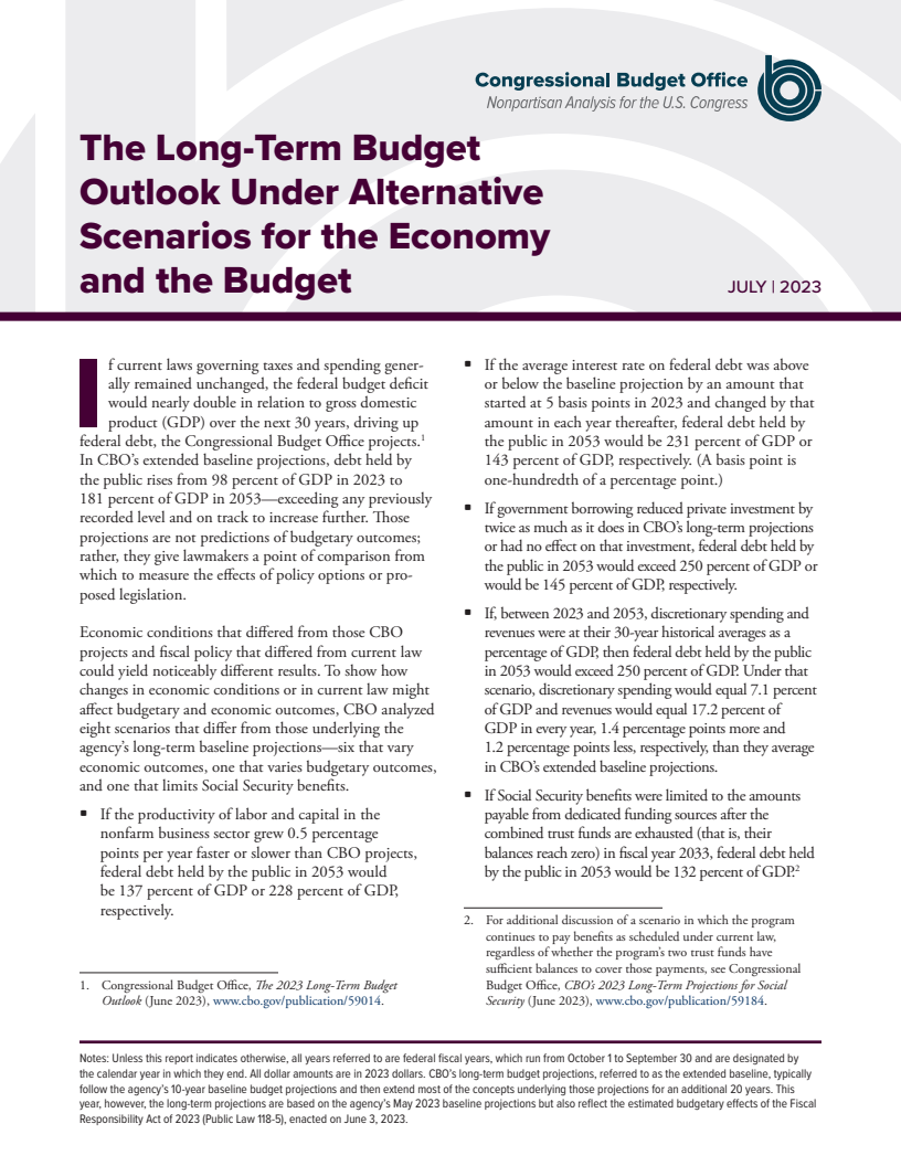 The Long-Term Budget Outlook Under Alternative Scenarios for the Economy and the Budget