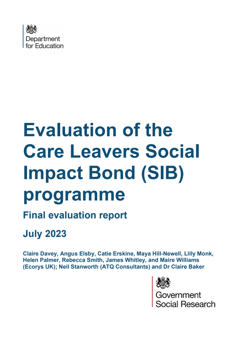 Evaluation of the Care Leavers Social Impact Bond (SIB) programme: Final evaluation report