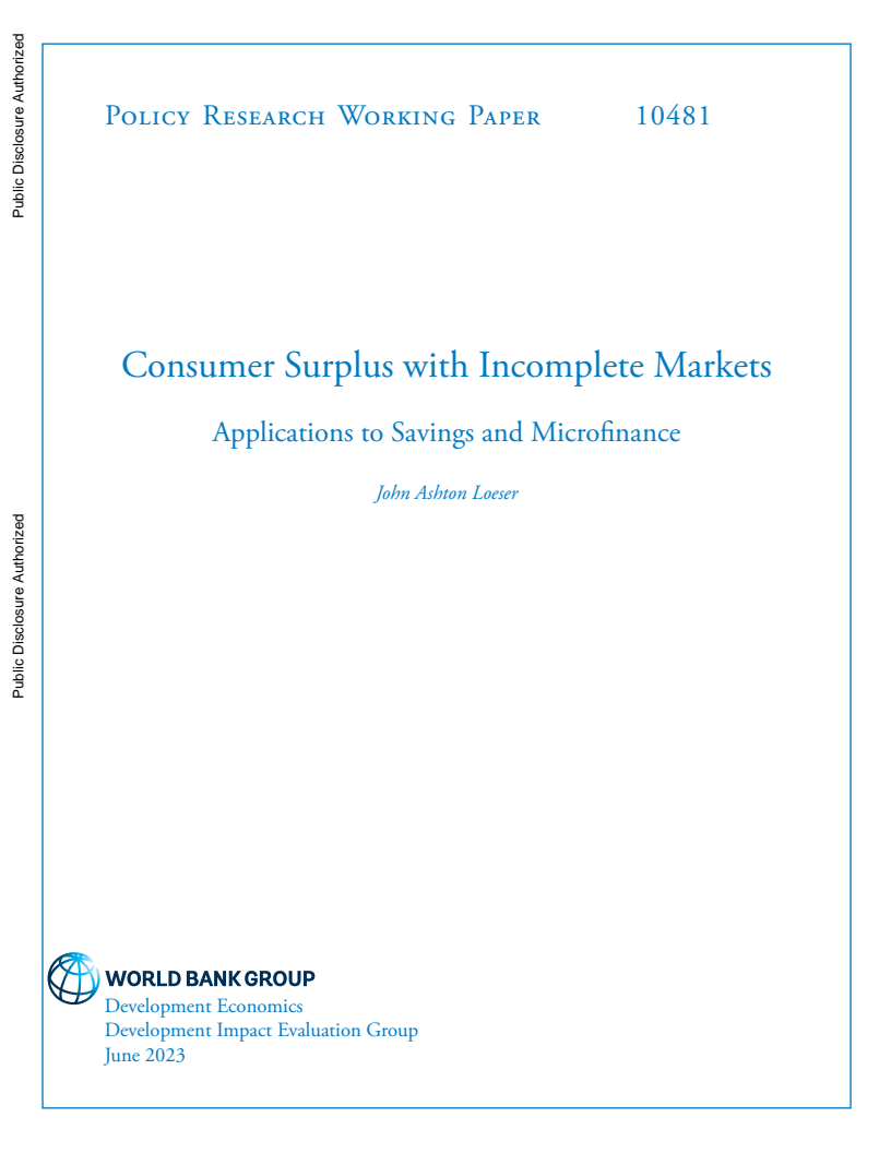 Consumer Surplus with Incomplete Markets: Applications to Savings and Microfinance