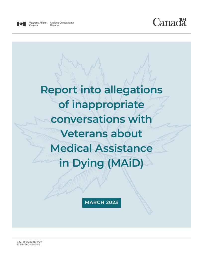 Report into allegations of inappropriate conversations with veterans about medical assistance in dying (MAiD)