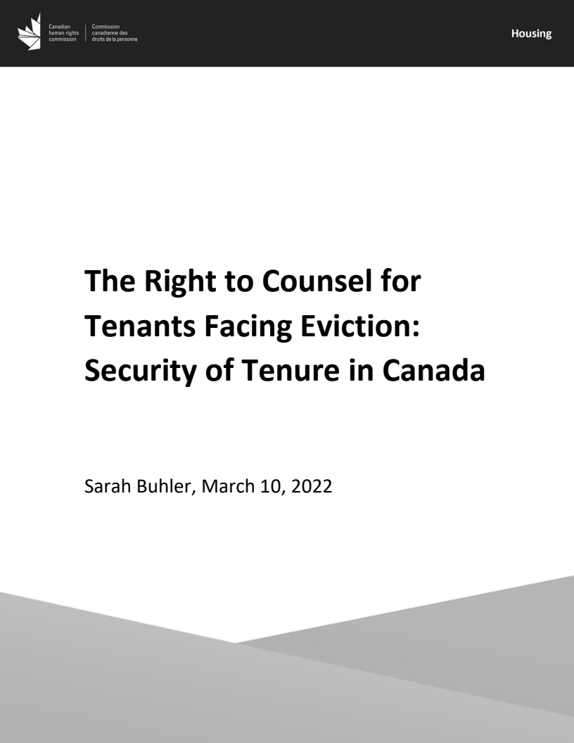 The right to counsel for tenants facing eviction: security of tenure in Canada