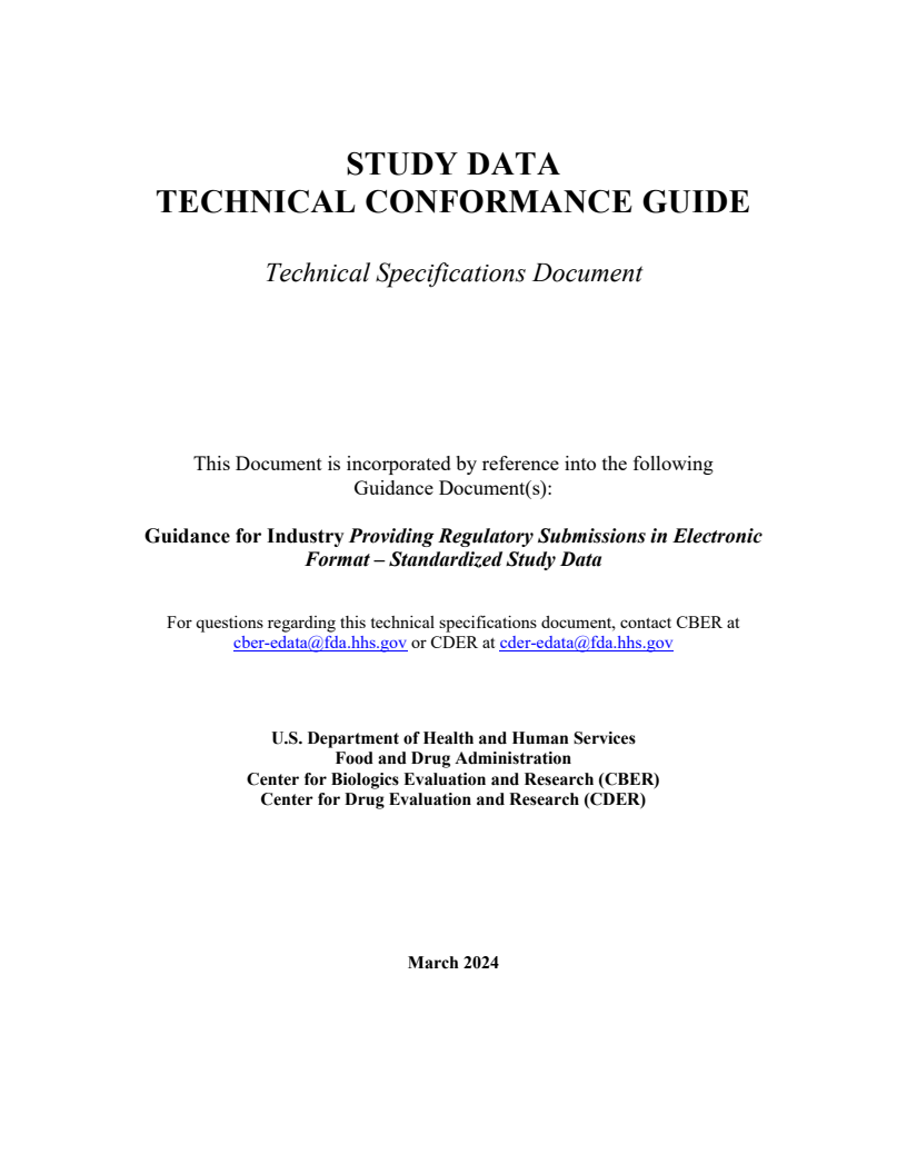 연구 자료 기술 적합성 지침 - 기술 사양 문서 (Study Data Technical Conformance Guide - Technical Specifications Document)