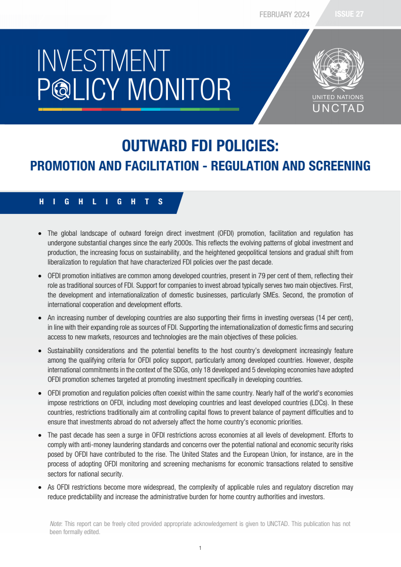 대외 외국인 직접투자 정책 : 강화와 촉진 - 규제와 심사 (Outward FDI policies: Promotion and facilitation - regulation and screening)