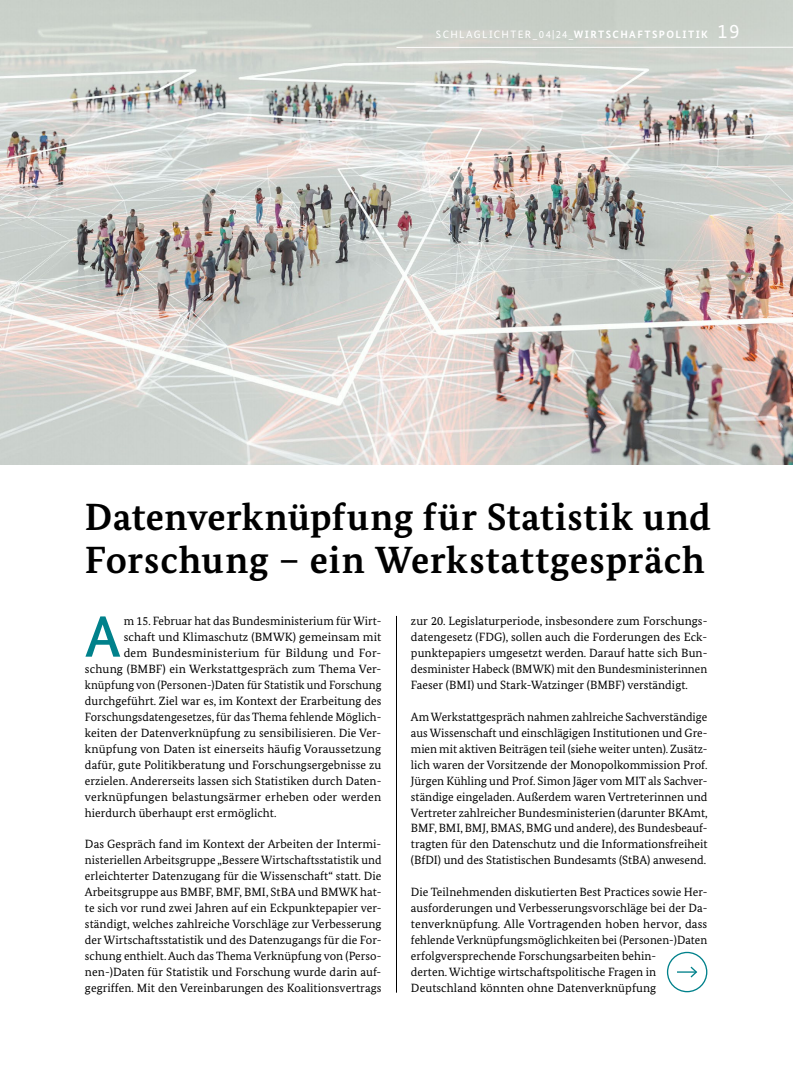 전문가의 관점에서 본 통계와 연구소간 데이터 연계의 중요성 (Datenverknüpfung für Statistik und Forschung – ein Werkstattgespräch)