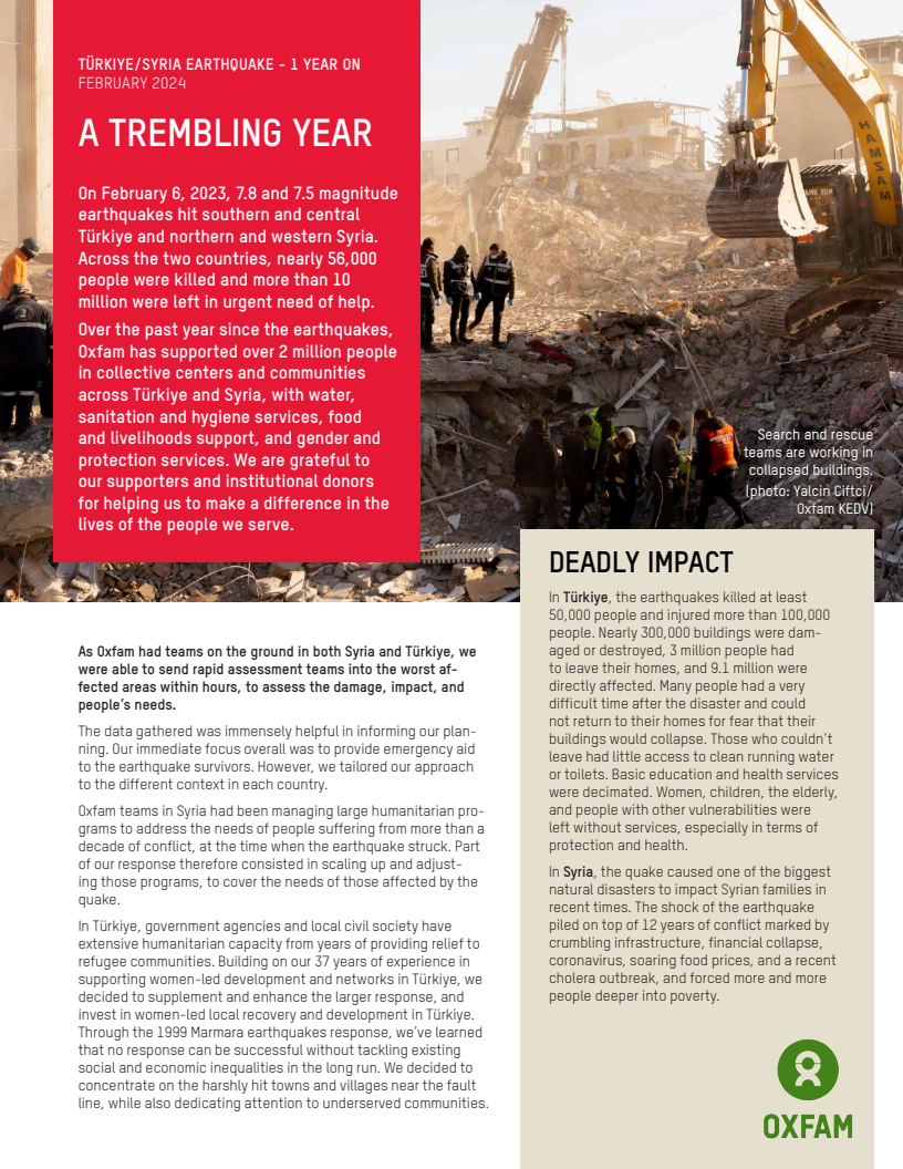 2023년 튀르키예·시리아 지진 : 옥스팜 재난 대응 보고서 (2023 Earthquake in Türkiye and Syria: Report on Oxfam's response to the disaster)