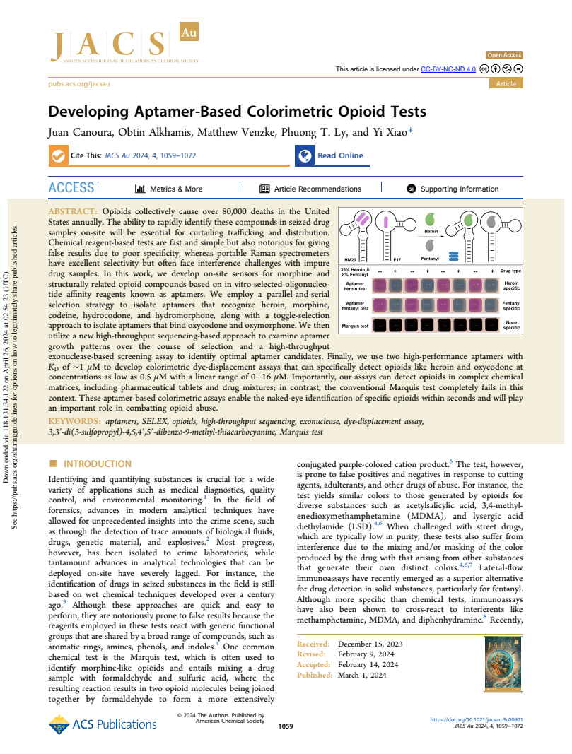 앱타머 기반 비색 오피오이드 테스트 개발 (Developing Aptamer-Based Colorimetric Opioid Tests)