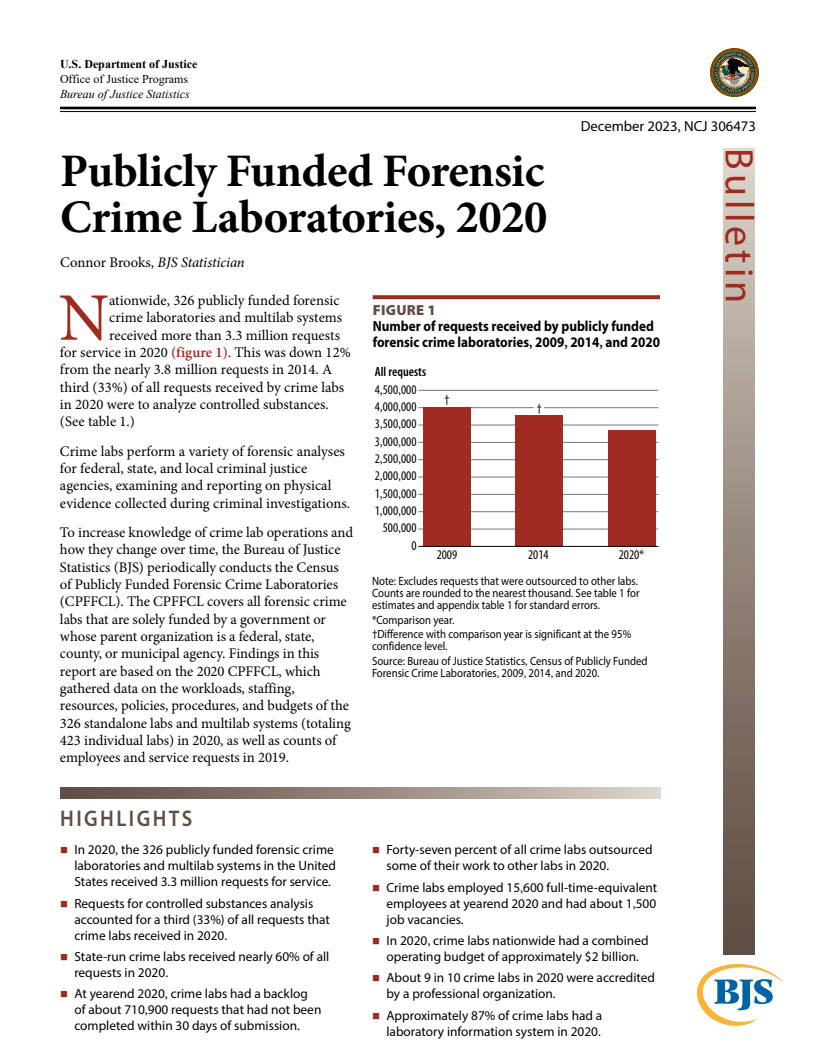 2020년 공립 포렌식 범죄연구소 (Publicly Funded Forensic Crime Laboratories, 2020)