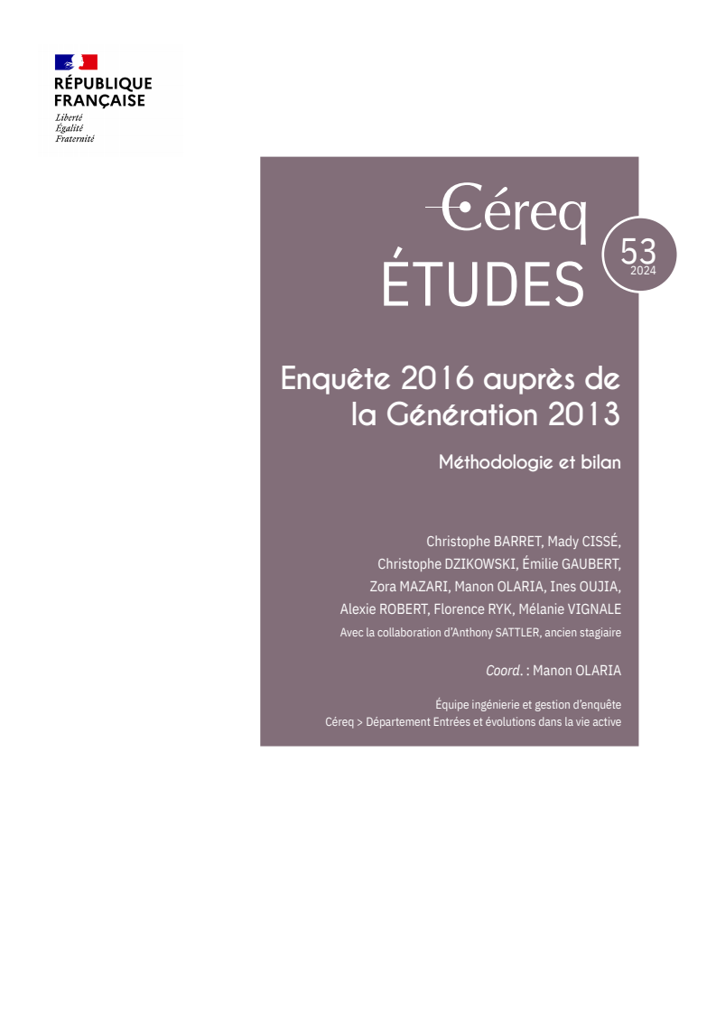2013년 졸업생들을 대상으로 한 구직활동 및 취업 현황 통계자료 (Enquête 2016 auprès de la Génération 2013 - Méthodologie)