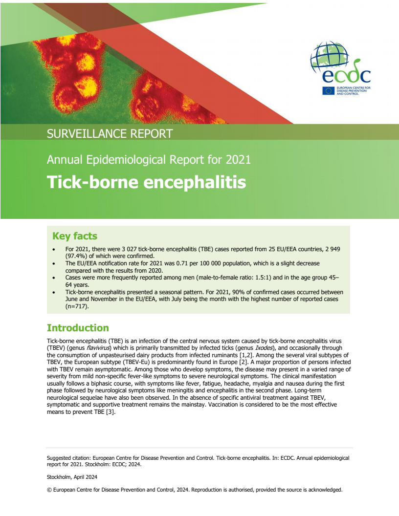진드기 매개 뇌염 - 2021년 연간 역학 보고서 (Tick-borne encephalitis - Annual Epidemiological Report for 2021)