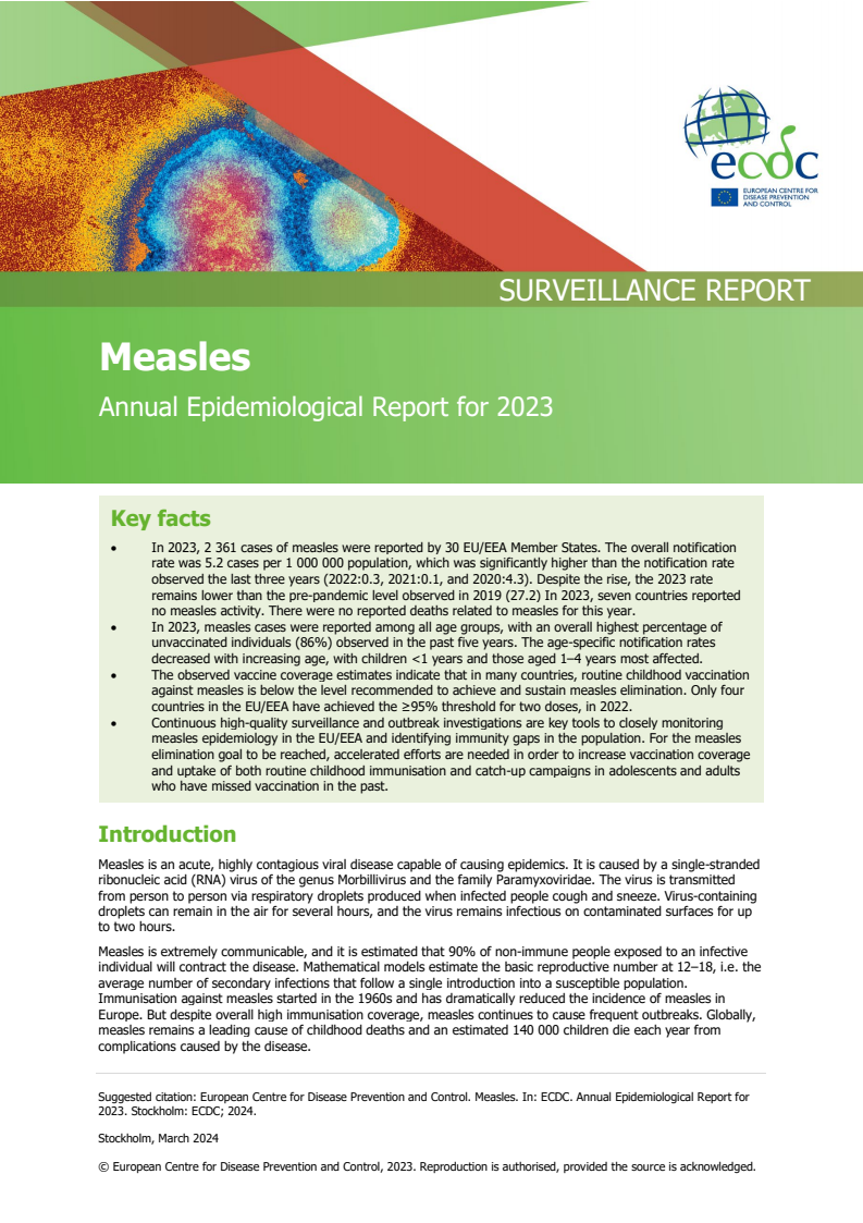홍역 - 2023년 연간 역학 보고서 (Measles - Annual Epidemiological Report for 2023)
