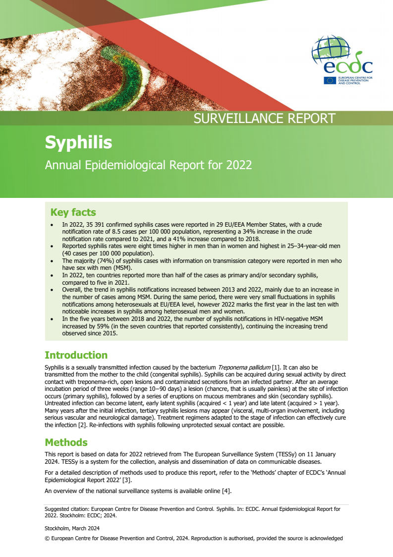 매독 - 2022년 연간 역학 보고서 (Syphilis - Annual Epidemiological Report 2022)