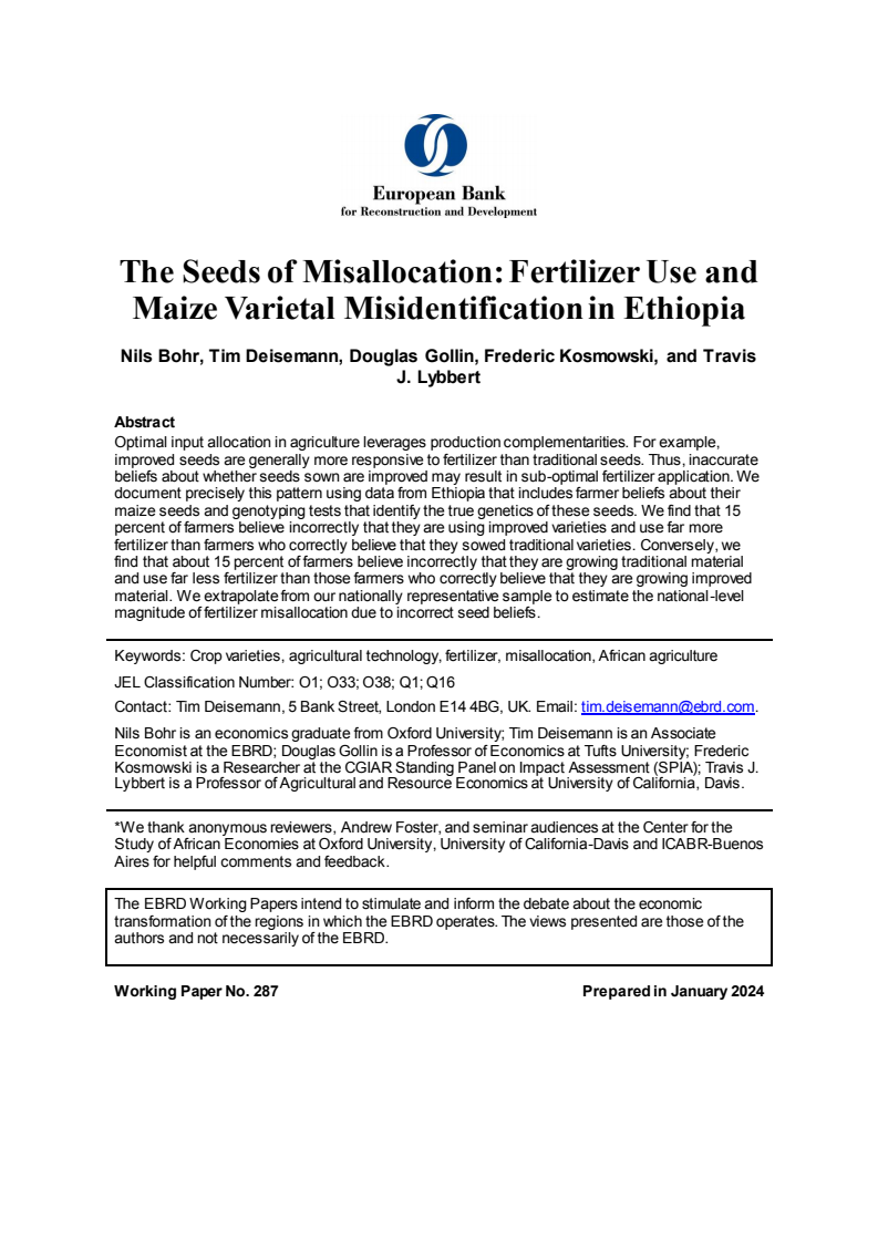 잘못된 배분의 씨앗 : 에티오피아의 비료 사용과 옥수수 품종 오인 (The Seeds of Misallocation: Fertilizer Use and Maize Varietal Misidentification in Ethiopia)