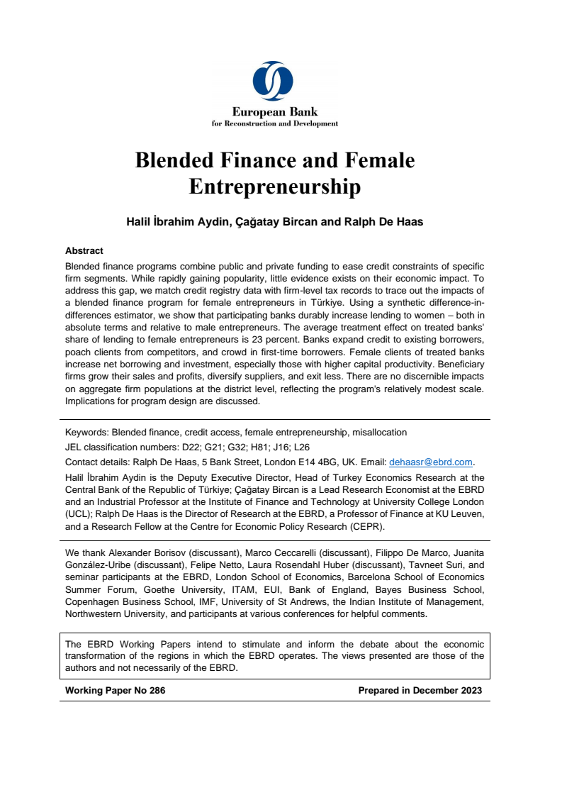 혼합형 금융과 여성 기업가 정신 (Blended Finance and Female Entrepreneurship)