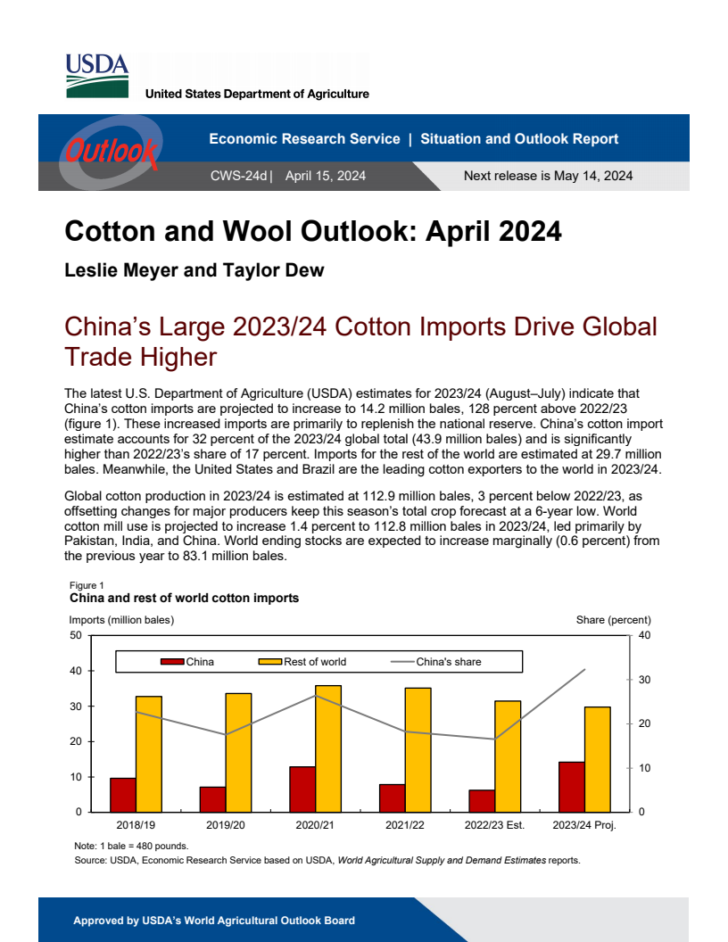 면화와 양모 전망 : 2024년 4월 (Cotton and Wool Outlook: April 2024)