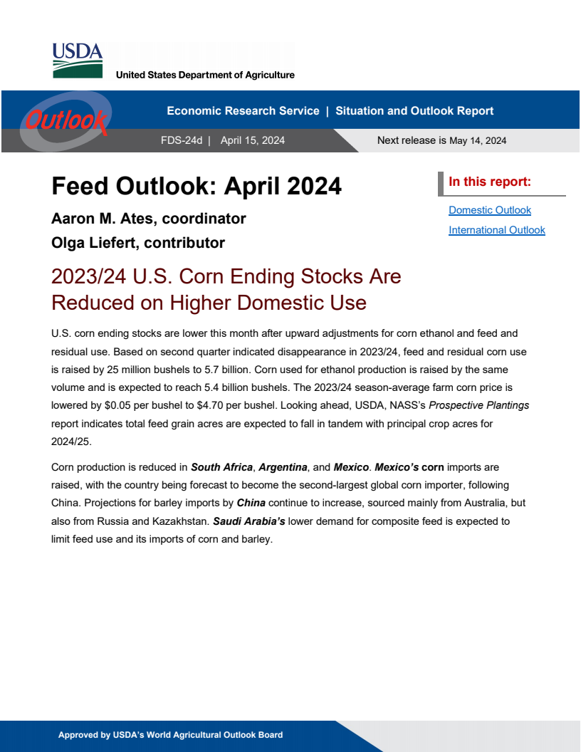 사료 전망 : 2024년 4월 (Feed Outlook: April 2024)