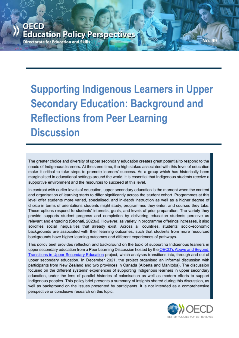 후기 중등 교육에서 원주민 학습자 지원 : 동료 학습 토론의 배경과 반영 (Supporting Indigenous Learners in Upper Secondary Education: Background and reflections from peer learning discussion)