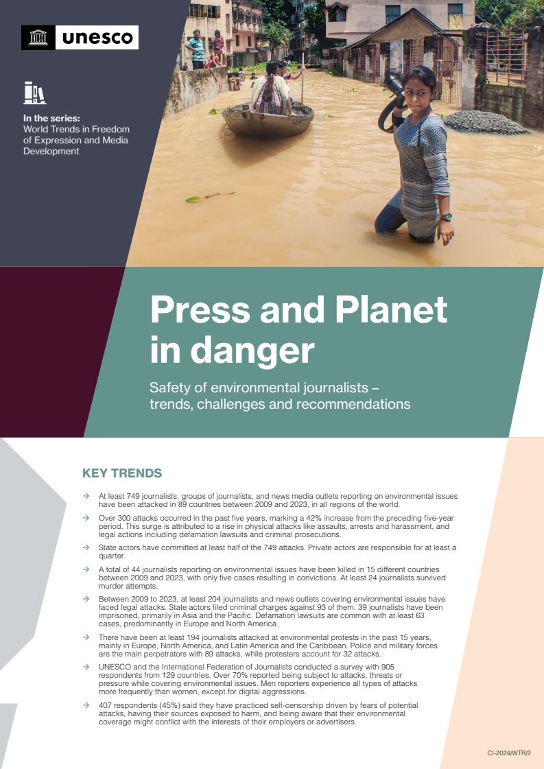 위험에 처한 언론과 지구: 환경 저널리스트의 안전, 동향, 과제 및 권고 사항 (Press and planet in danger: safety of environmental journalists; trends, challenges and recommendations)