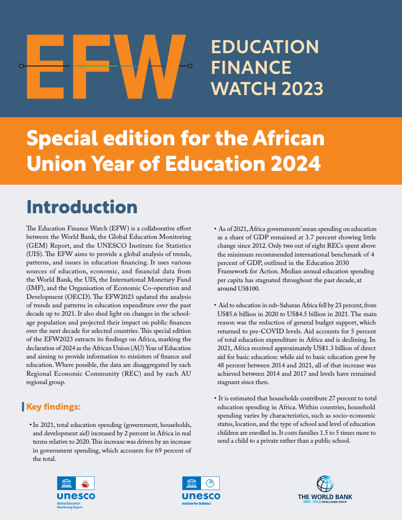 2023년 교육 재정 감시 : 2024년 아프리카 연합 교육의 해 특별판 (Education finance watch 2023: special edition for the African Union Year of Education 2024)