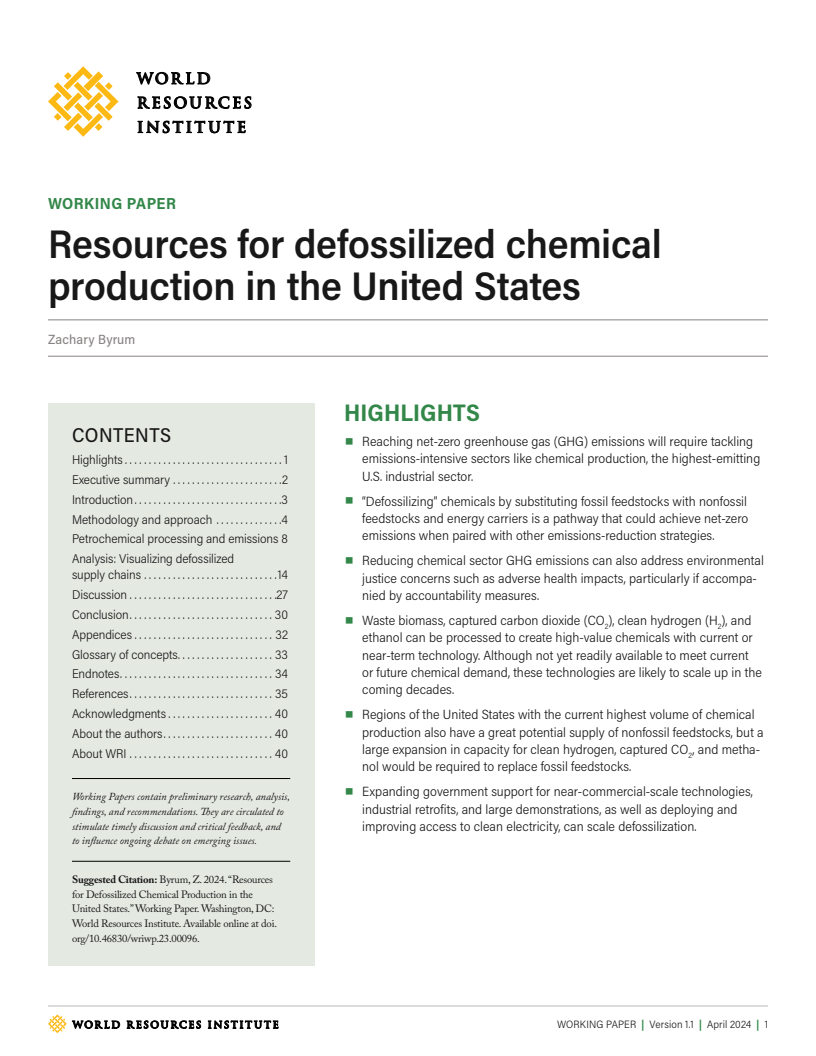미국의 탈화석 화학 제품 생산을 위한 자원 (Resources for Defossilized Chemical Production in the United States)