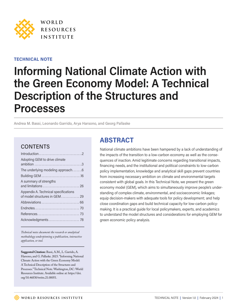 녹색 경제 모델을 통한 국가 기후 행동 알리기 : 구조와 절차에 대한 기술적 설명 (Informing National Climate Action with the Green Economy Model: A Technical Description of the Structures and Processes)