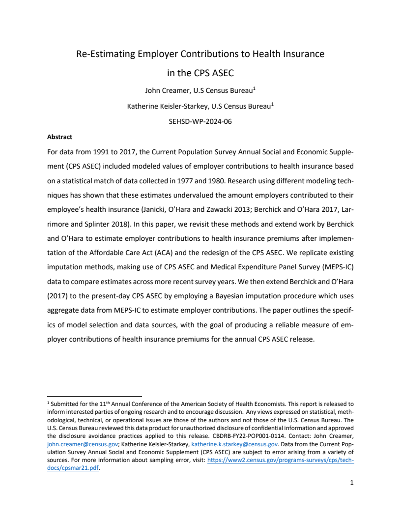 CPS ASEC에서 건강보험에 대한 고용주 기여도 재산정 (Re-Estimating Employer Contributions to Health Insurance in the CPS ASEC)
