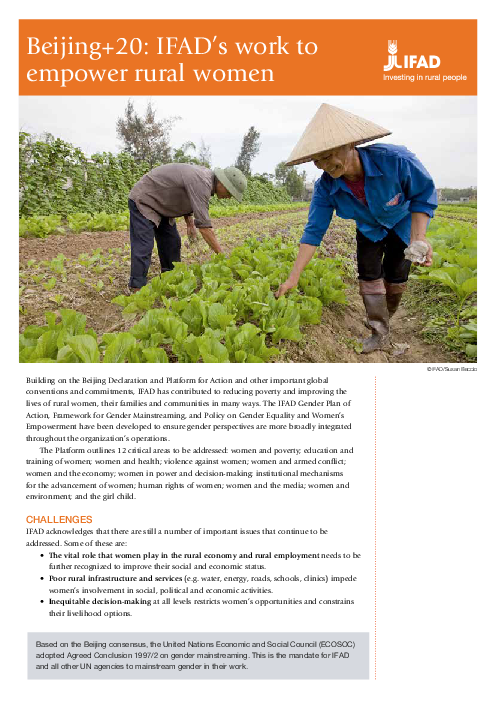 베이징 + 20: 국제농업개발기금(International Fund for Agricultural Development, IFAD)의 농촌 여성 권리에 대한 노력 (Beijing+20: IFAD´s work to empower rural women )