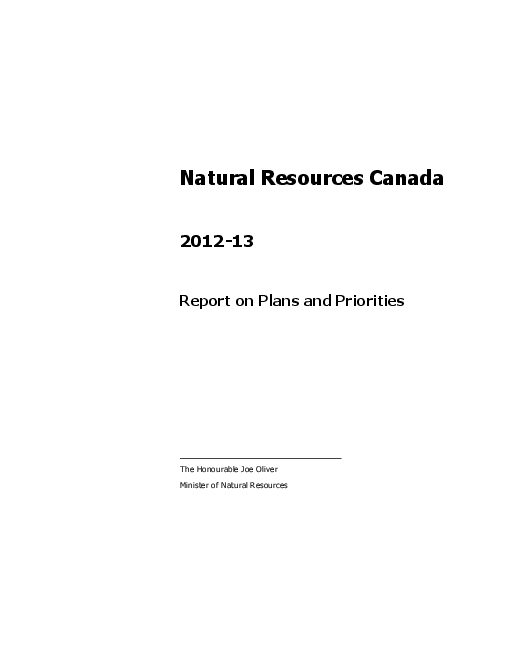 2012~ 2013 캐나다천연자원부(Natural Resources Canada, NRCan) 연간 사업운영계획 보고 (NRCan 2012-13 Report on Plans and Priorities)