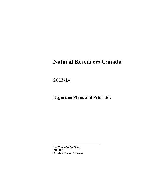 2013-2014 캐나다천연자원부(Natural Resources Canada, NRCan) 연간 사업운영계획 보고 (NRCan 2013-14 Report on Plans and Priorities)