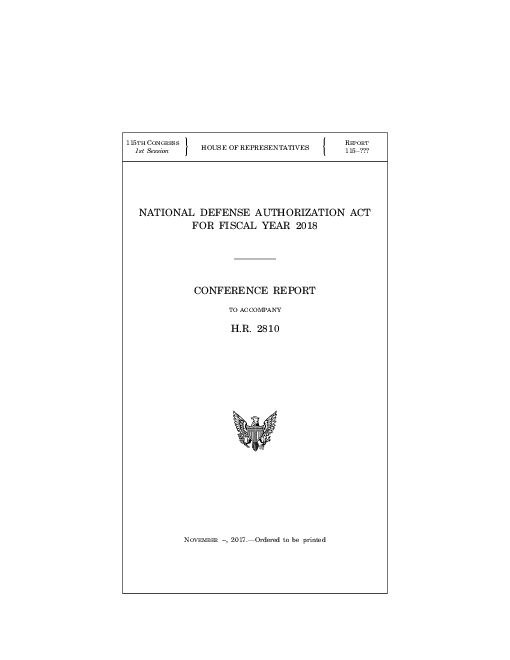 2018회계연도 국방수권법 : 회의보고서 H.R.2810 (National defense authorization for Fiscal Year 2018 : Conference report H.R. 2810)