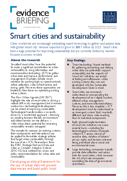 스마트 도시와 지속 가능성 (Smart cities and sustainability)(2018)