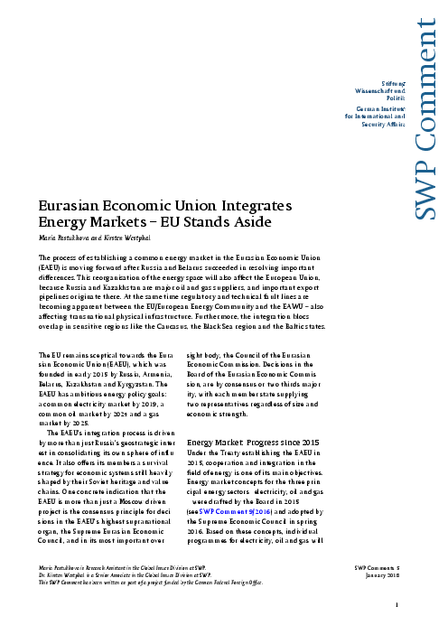 유라시아경제연합의 에너지 시장 통합 - EU의 방관 (Eurasian Economic Union Integrates Energy Markets - EU Stands Aside)