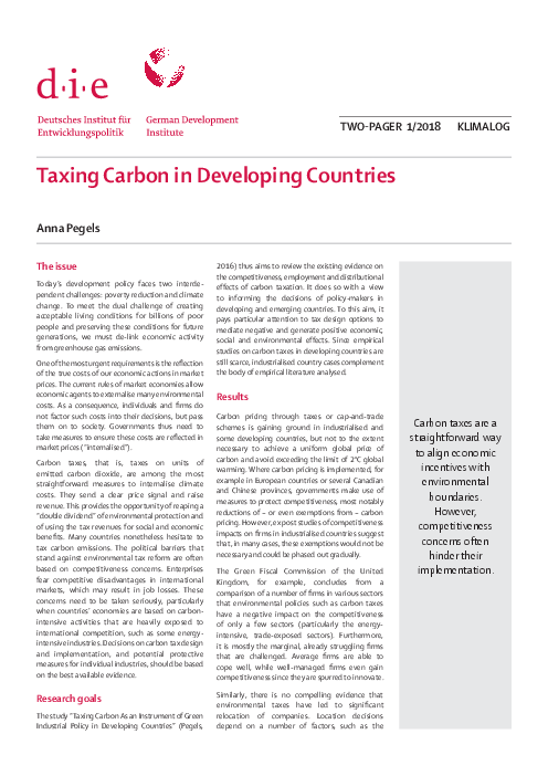 개발도상국의 탄소세 (Taxing carbon in developing countries)(2018)